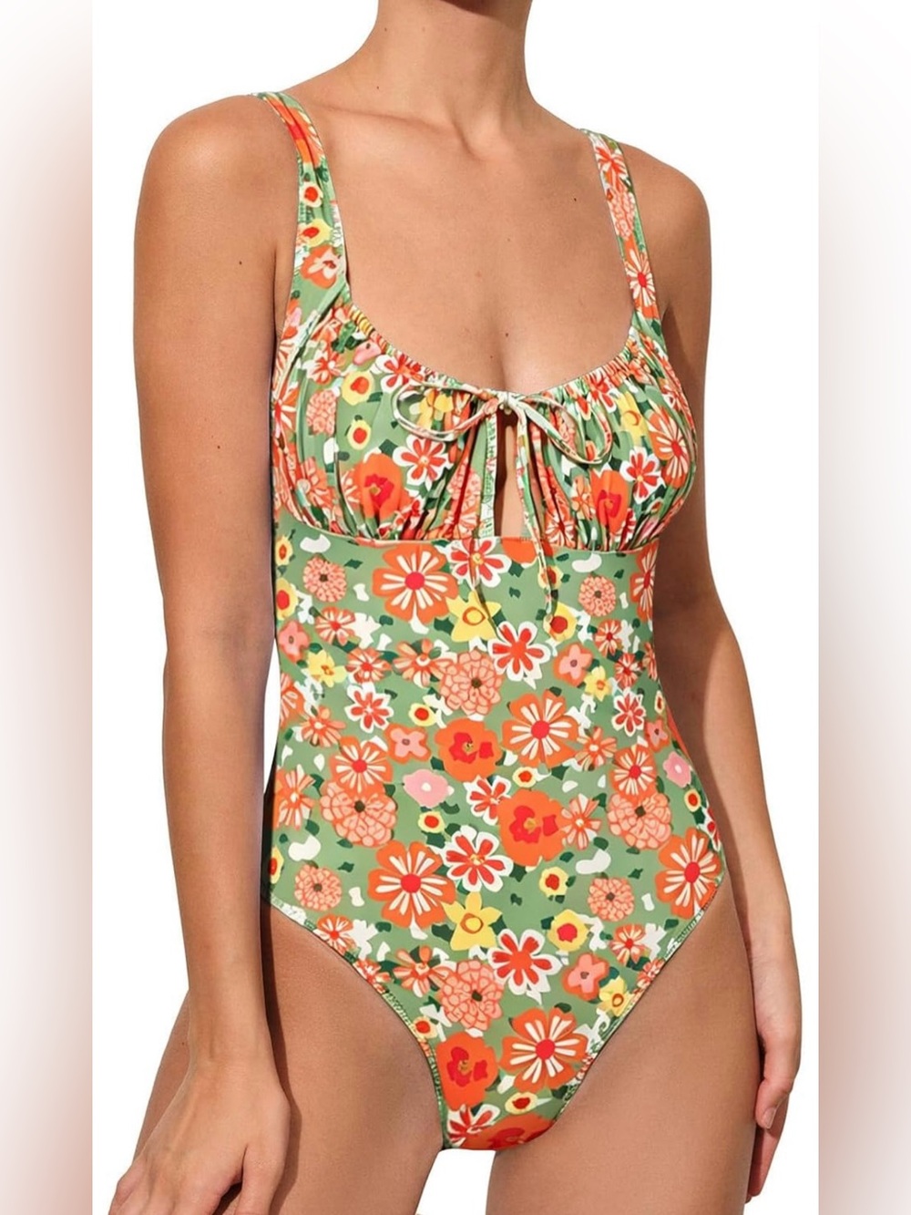 Berlook One Piece Orange Floral Push Up Slimming Swimsuit  - Size L NEW!